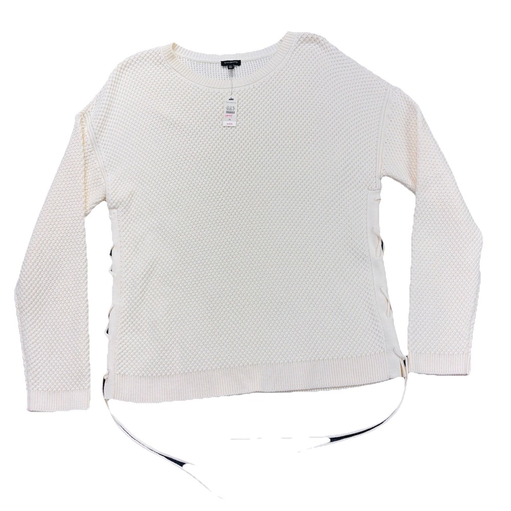 Talbots‎ Sweater Womens XL  Crewneck Side Lace-Up Textured Knit Pullover NEW